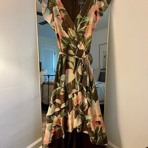 Adrianna Papell Asymmetrical Floral Dress - Pink and Green